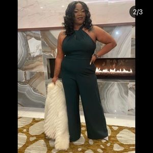 Hunter green wide leg jumpsuit sleeveless